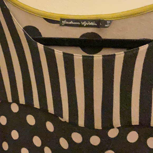 Polka Dots / Stripes Black and Tan Dress - Picture 2 of 3